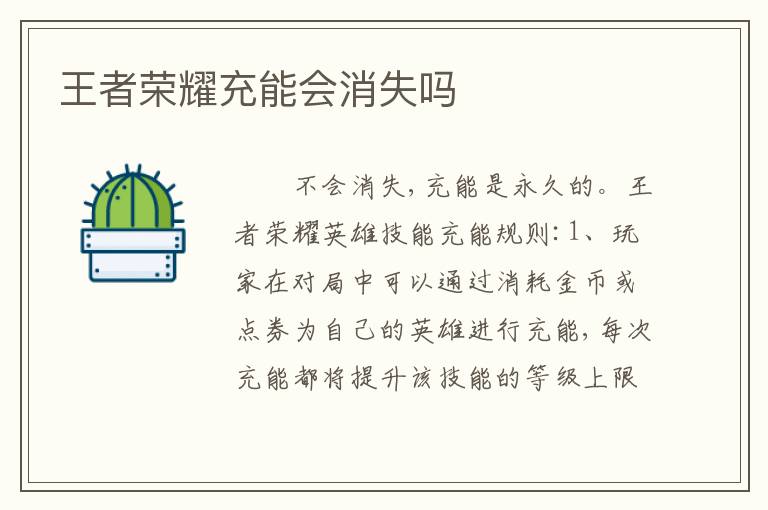 王者荣耀充能会消失吗