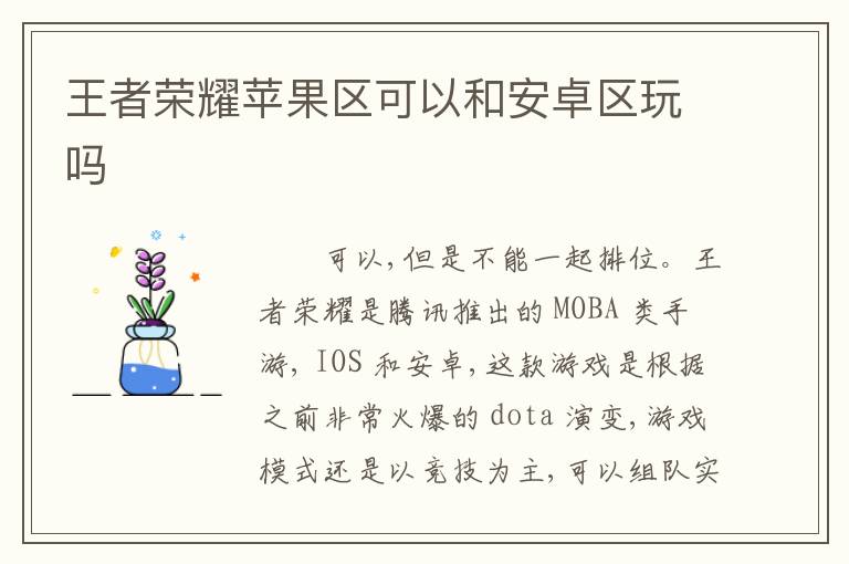 王者荣耀苹果区可以和安卓区玩吗